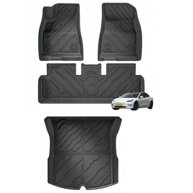 For 2024 Tesla MODEL 3 Cyberpunk Style TPE Car Floor Mat/Trunk Mat