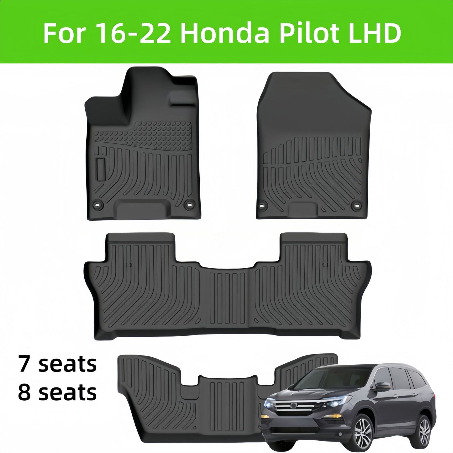 For 2016-2022 Hond Pilot LHD Waterproof Carpet TPE Car Floor Mat