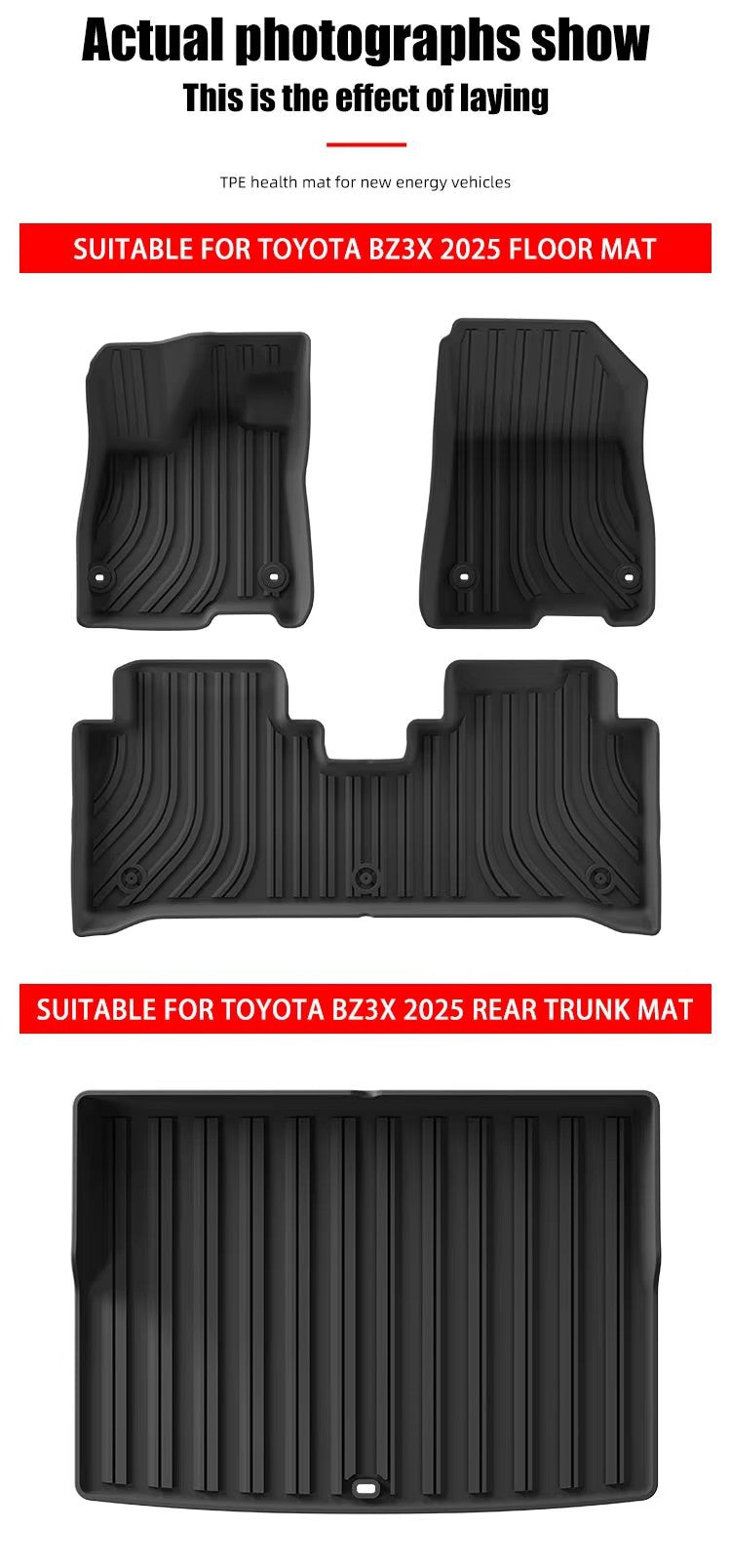 Toyota BZ3X LHD 2025 TPE Car Floor Mat/Rear Trunk Mat