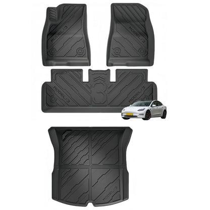 For 2024 Tesla MODEL 3 Cyberpunk Style TPE Car Floor Mat/Trunk Mat