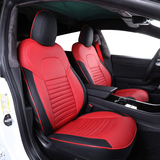 Custom Fit Model S Car Seat Covers for Select Tesla Model S 2017- 2020 Seat Protector Full Set - Leather (Black/Red)