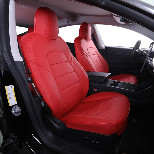 Custom Fit Model 3 Car Seat Covers for Select Tesla Model 3 2017-2023 - Leatherette (Red)