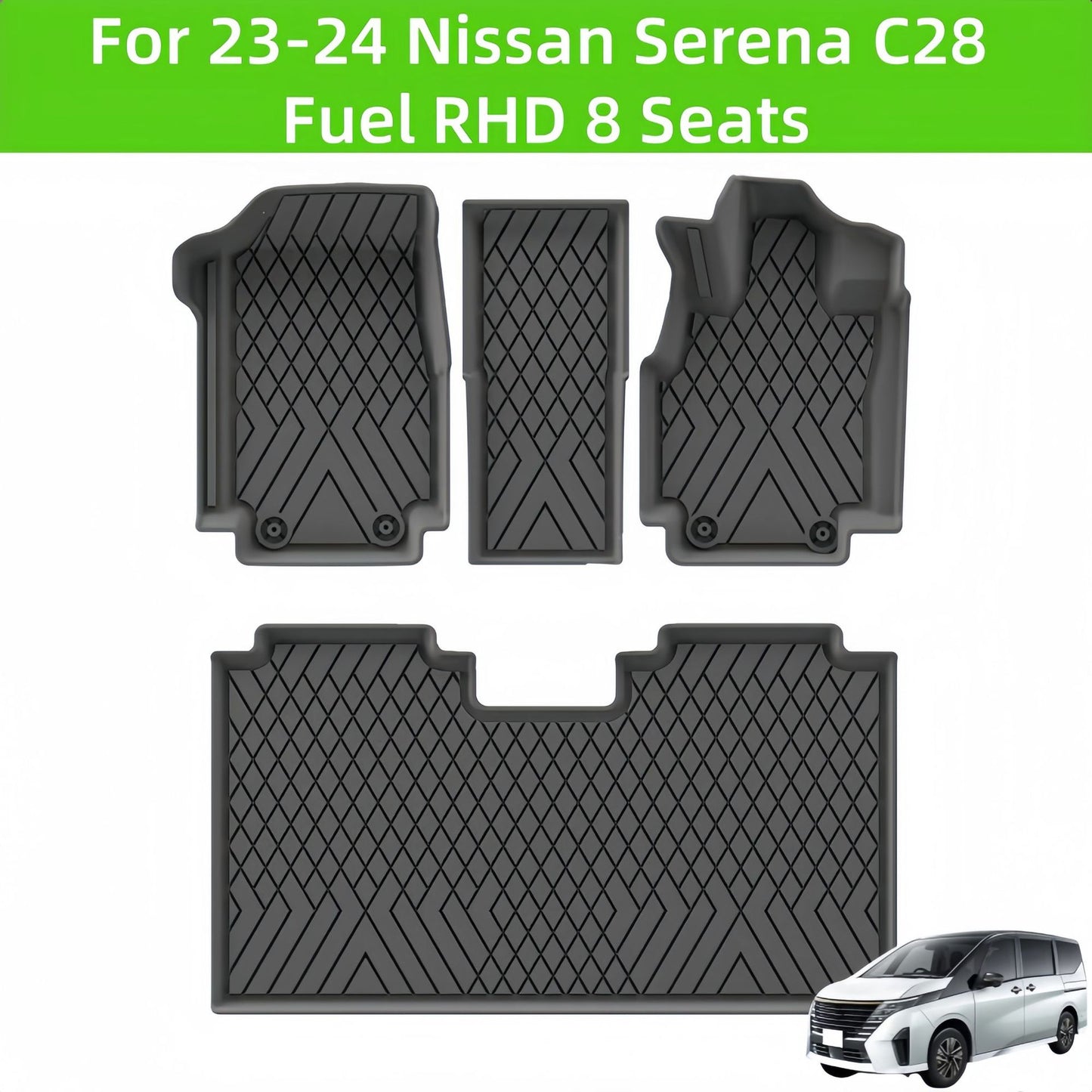For 23-24 Nissan Serena C28 RHD TPE 3D Car Floor Mat/Rear Trunk Mat