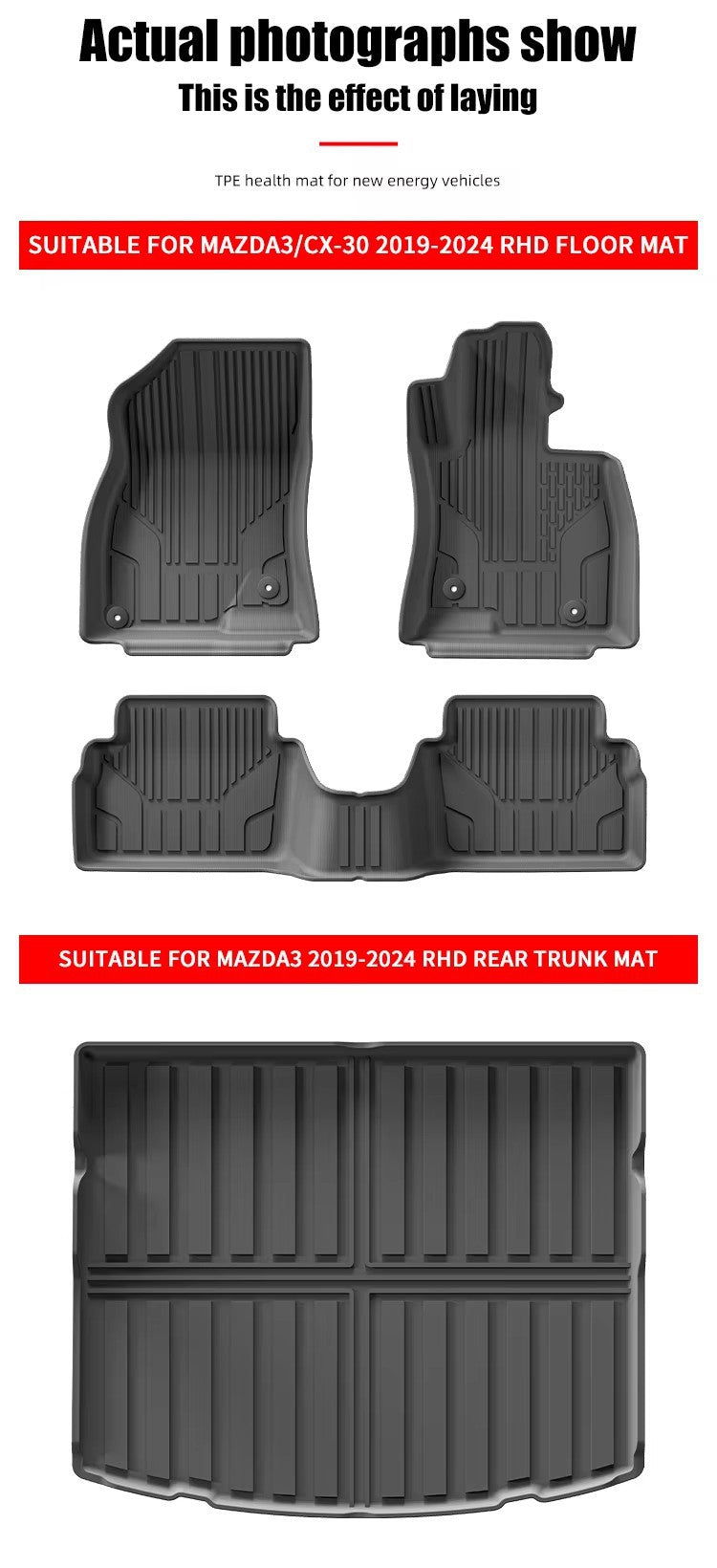 Mazda3 CX30 RHD 2019-2024 TPE Car Floor Mat/Trunk Mat