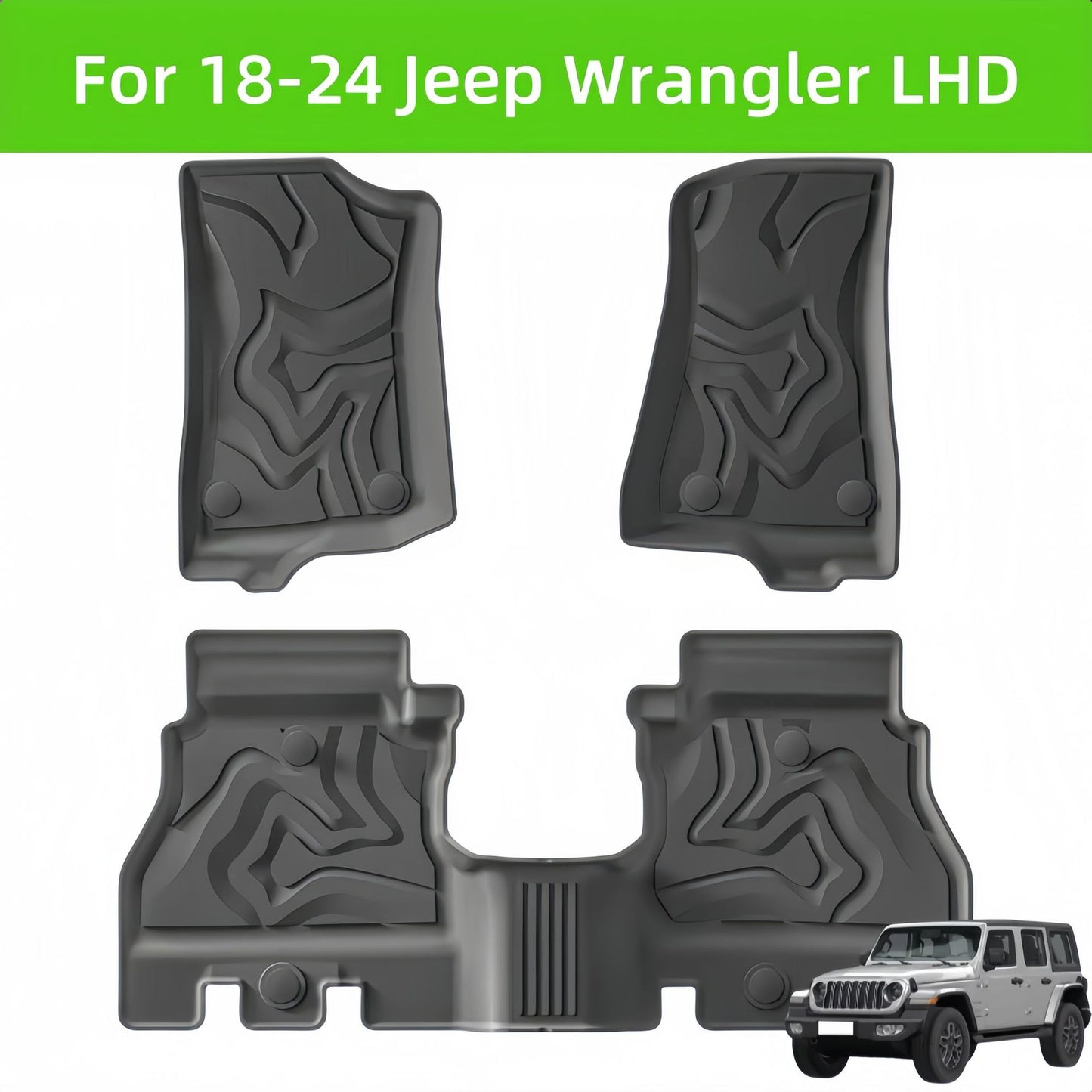 For 2018- 2024 Jeep Wrangler LHD TPE Car Floor Mat/Rear Trunk Mat