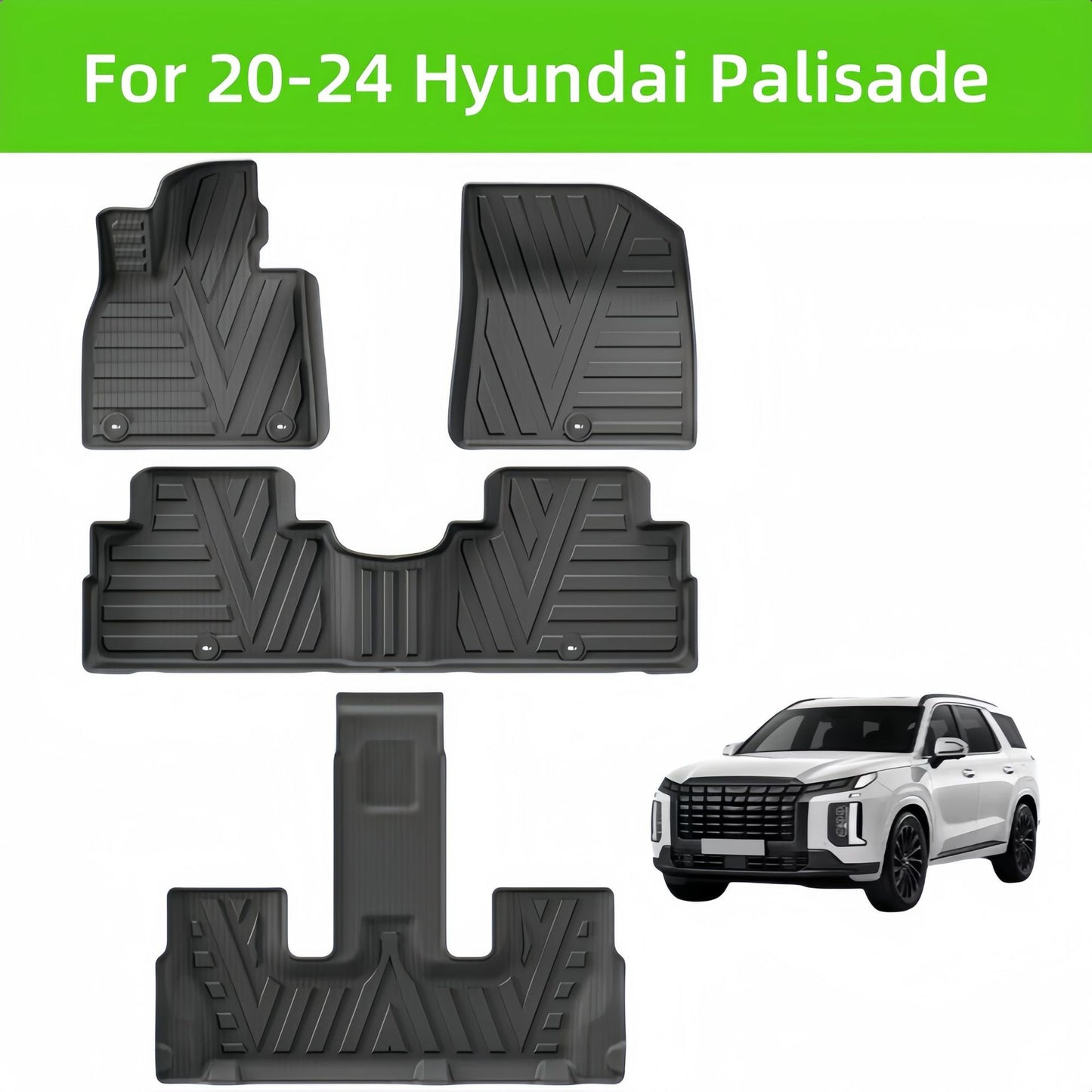 For 2020-2024 Hyundai Palisade 3DCarpet TPE Car Floor Mat/Rear Trunk Mat