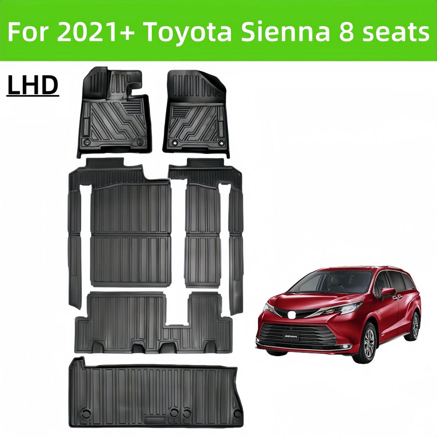 For 2021 Toyotia Sienna TPE 3D Car Floor Mat/Rear Trunk Mat