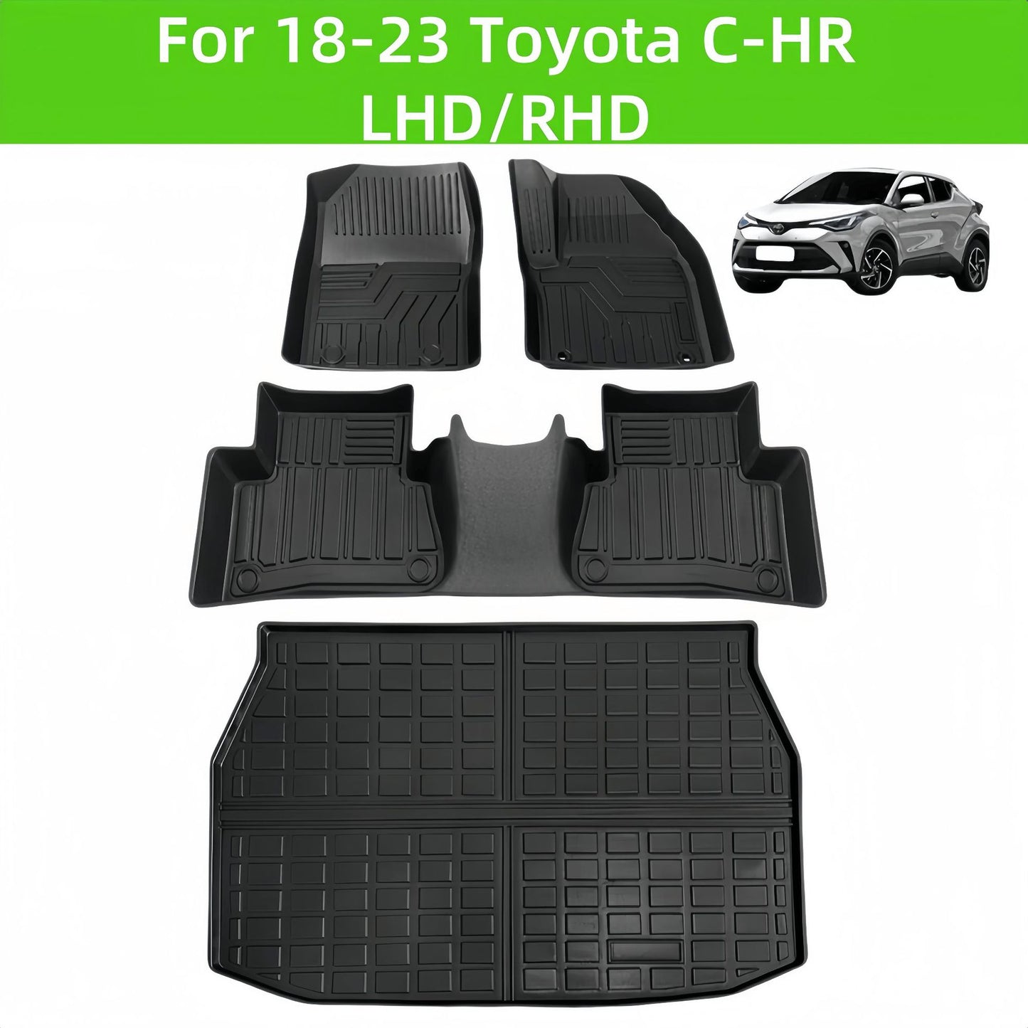 For 2018- 2023 Toyota C-HR LHD/RHD TPE Car Floor Mat/ CHR Rear Trunk Mat