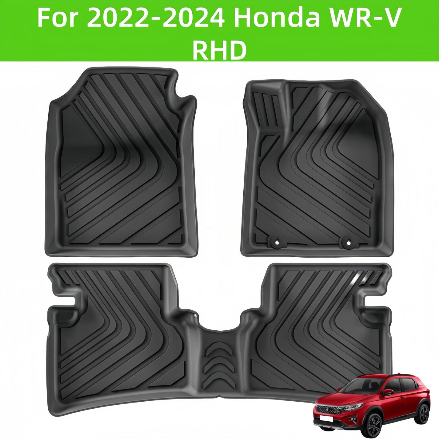 For 2022-2024 Honda WR-V RHD 3D Carpet TPE Car Floor Mat/Rear Trunk Mat