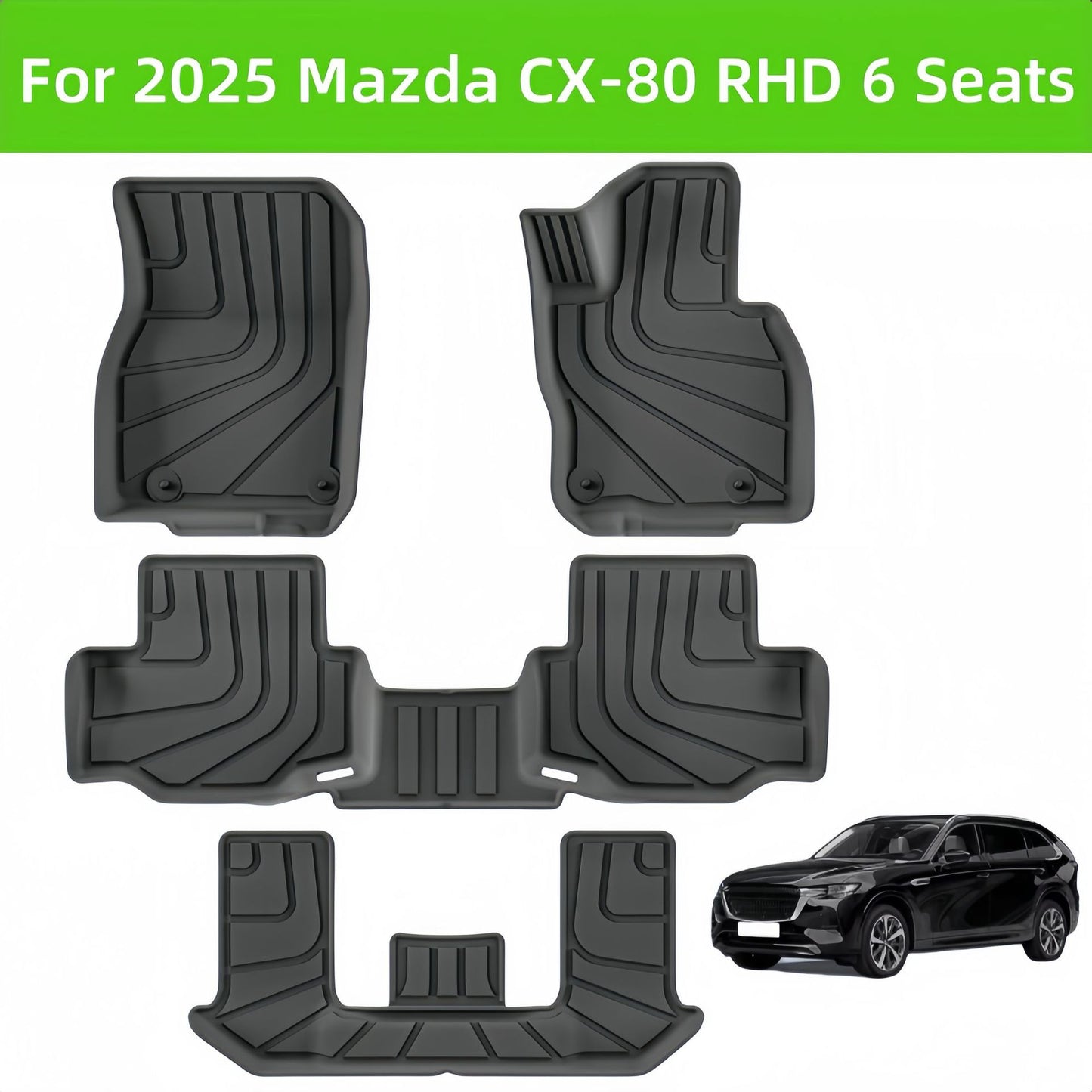 Mazda CX-80 2025 RHD 3D TPE Car Floor Mat/Rear Trunk Mat