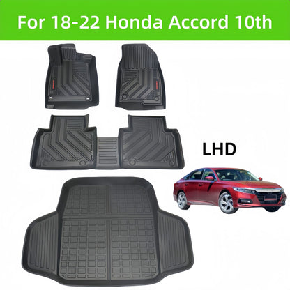 For 2018-2022 Honda Accord 10th LHD 3D TPE Car Floor Mat/Rear Trunk Mat