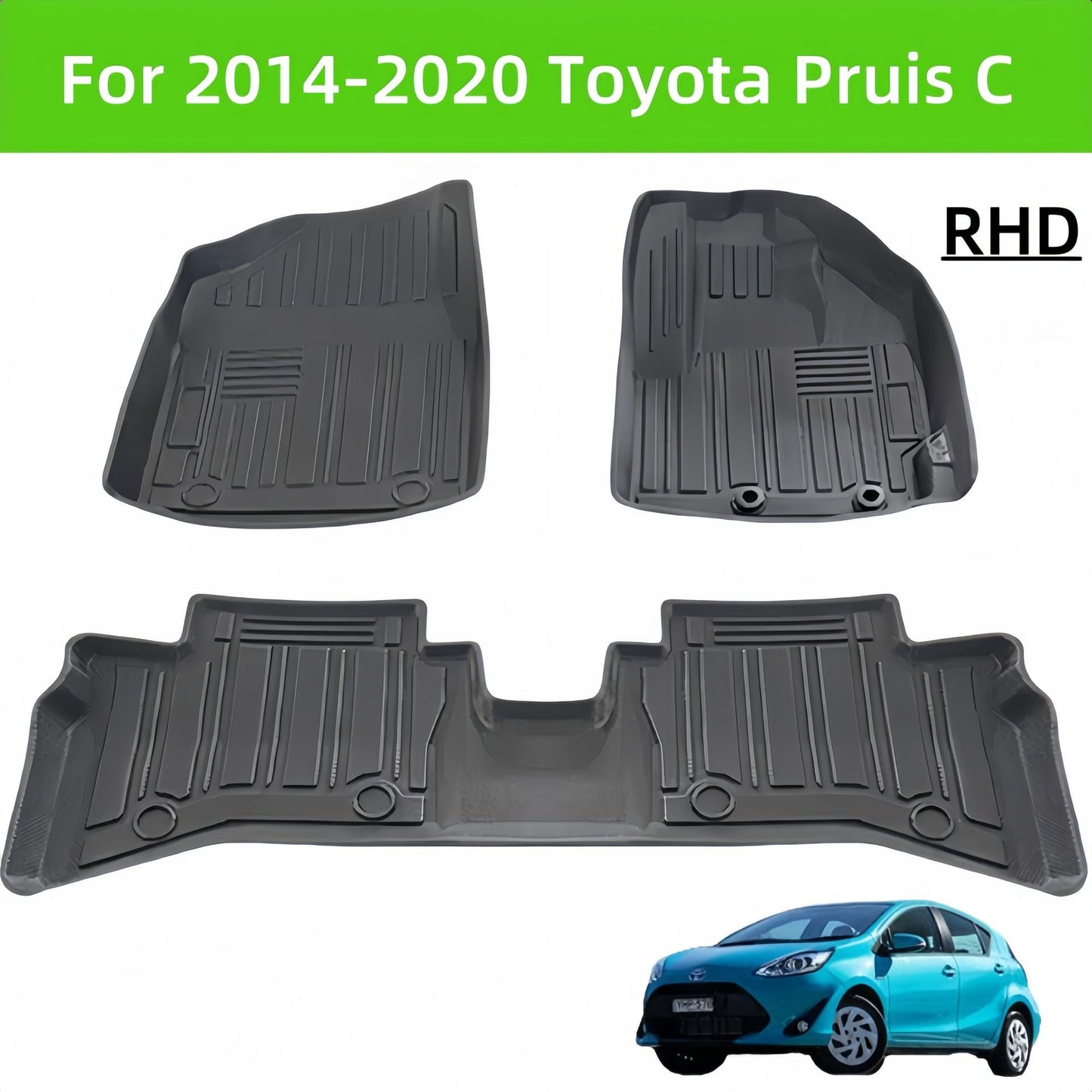 For 2014-2020 Toyota Pruis C RHD Waterproof 3D Carpet TPE Car Floor Mat
