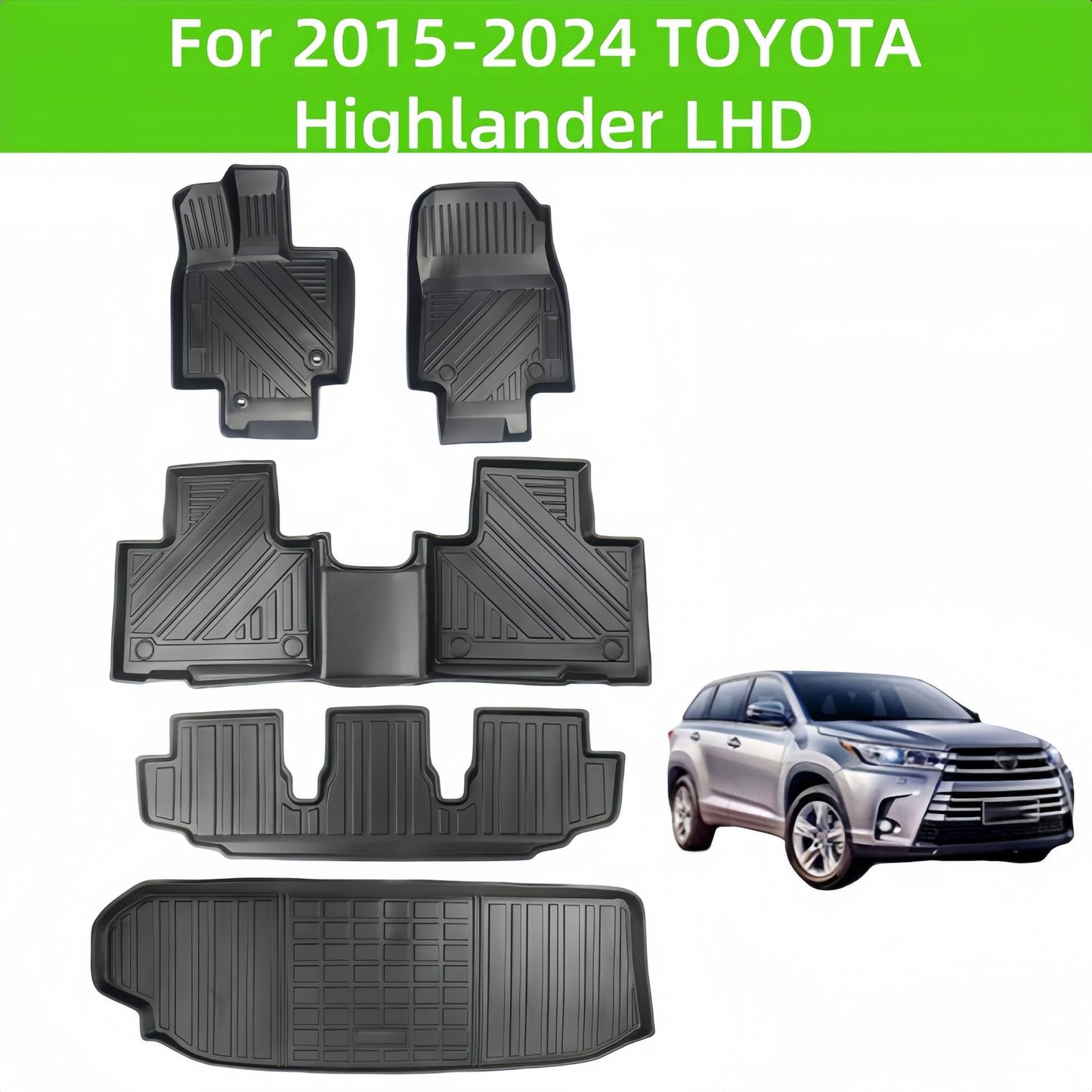 Toyota Highlander LHD 2015-2024 TPE Car Floor Mat/Rear Trunk Mat