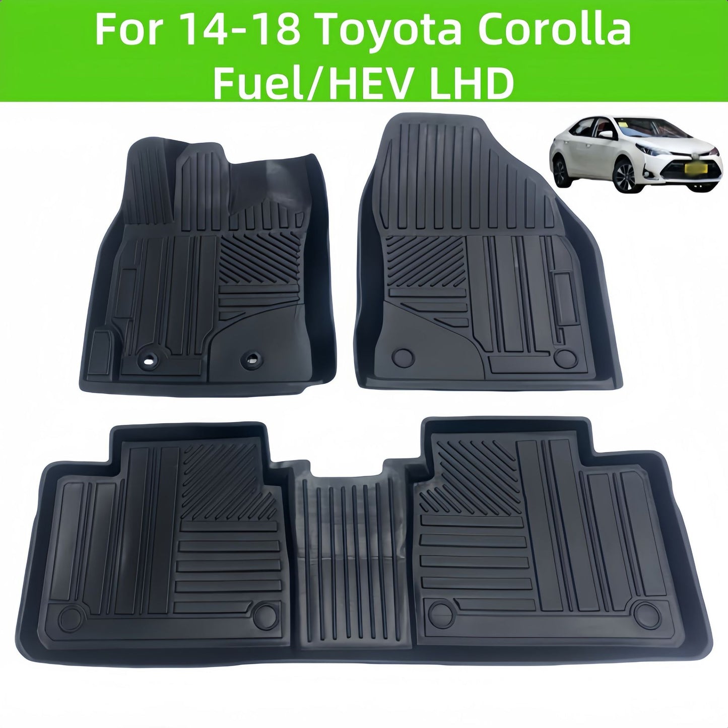For 2014-2018 Toyota Corolla Fuel/HEV LHD 3D Carpet TPE Car Floor Mat