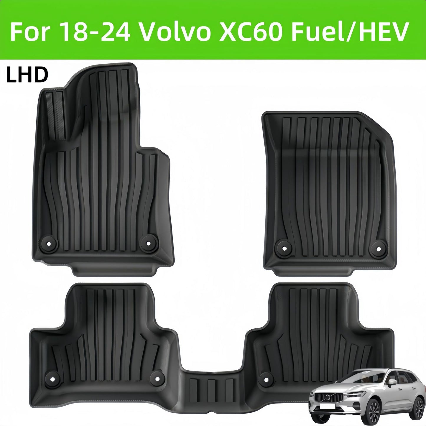 For 2018- 2024 Volvo XC60 Fuel/HEV TPE Car Floor Mat/Rear Trunk Mat