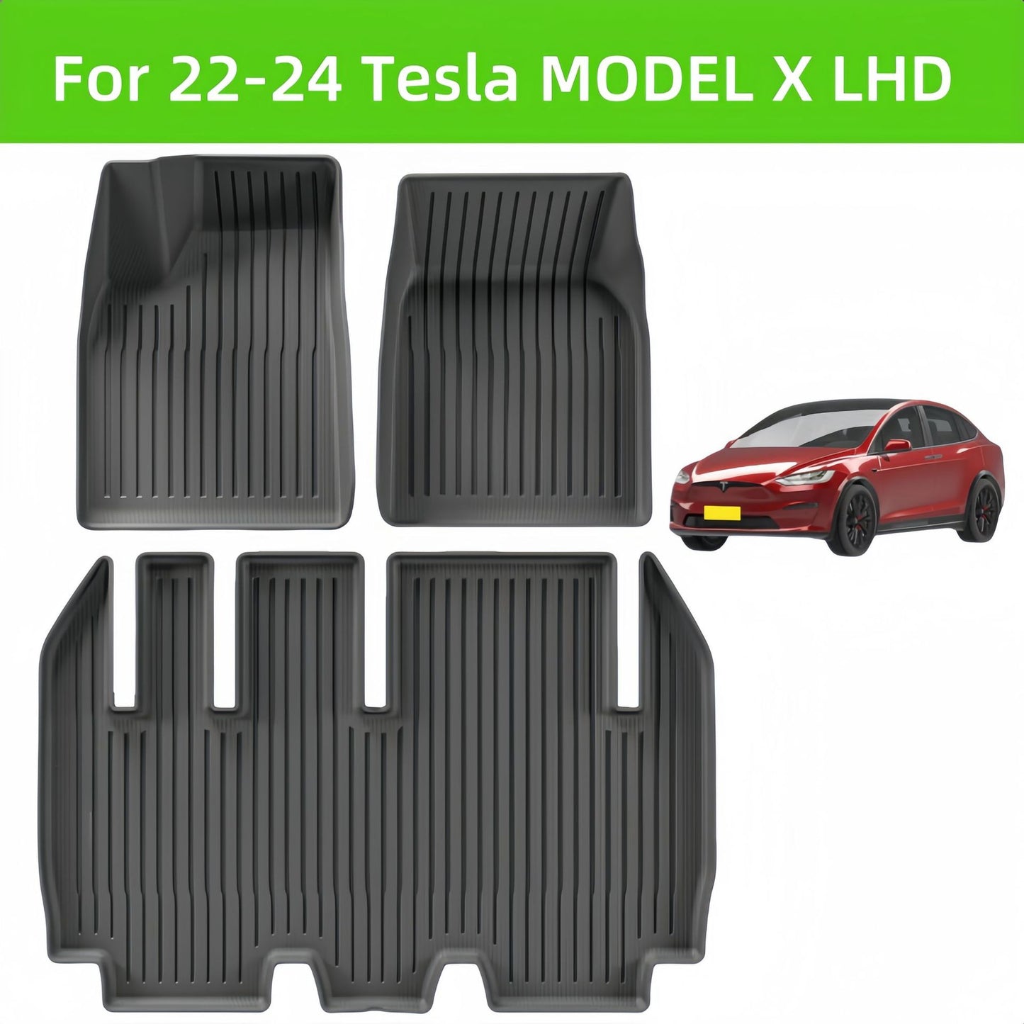 For 2022- 2024 Tesla MODEL X 3D Carpet TPE Car Floor Mat/Rear Trunk Mat