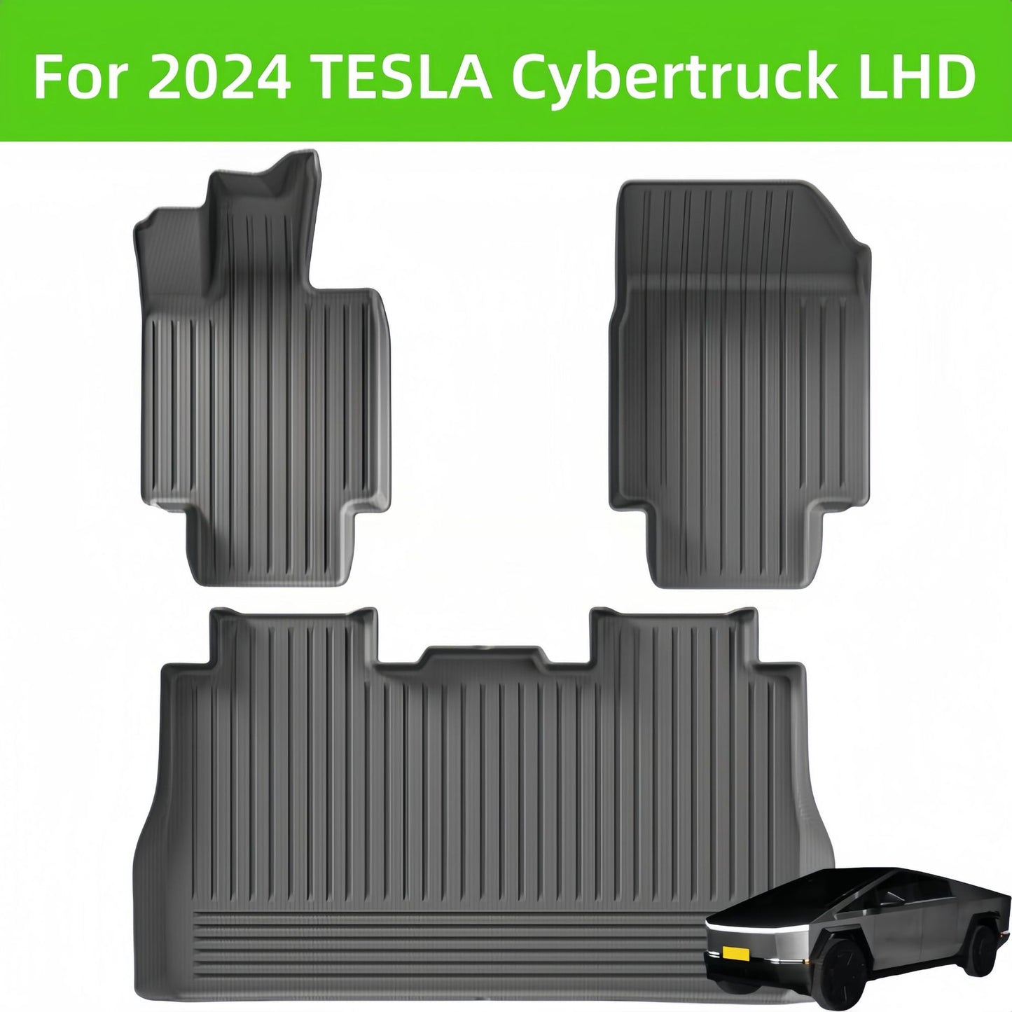 For 2024 Tesla Cybertruck 3D TPE Car Floor Mat/Rear Trunk Mat
