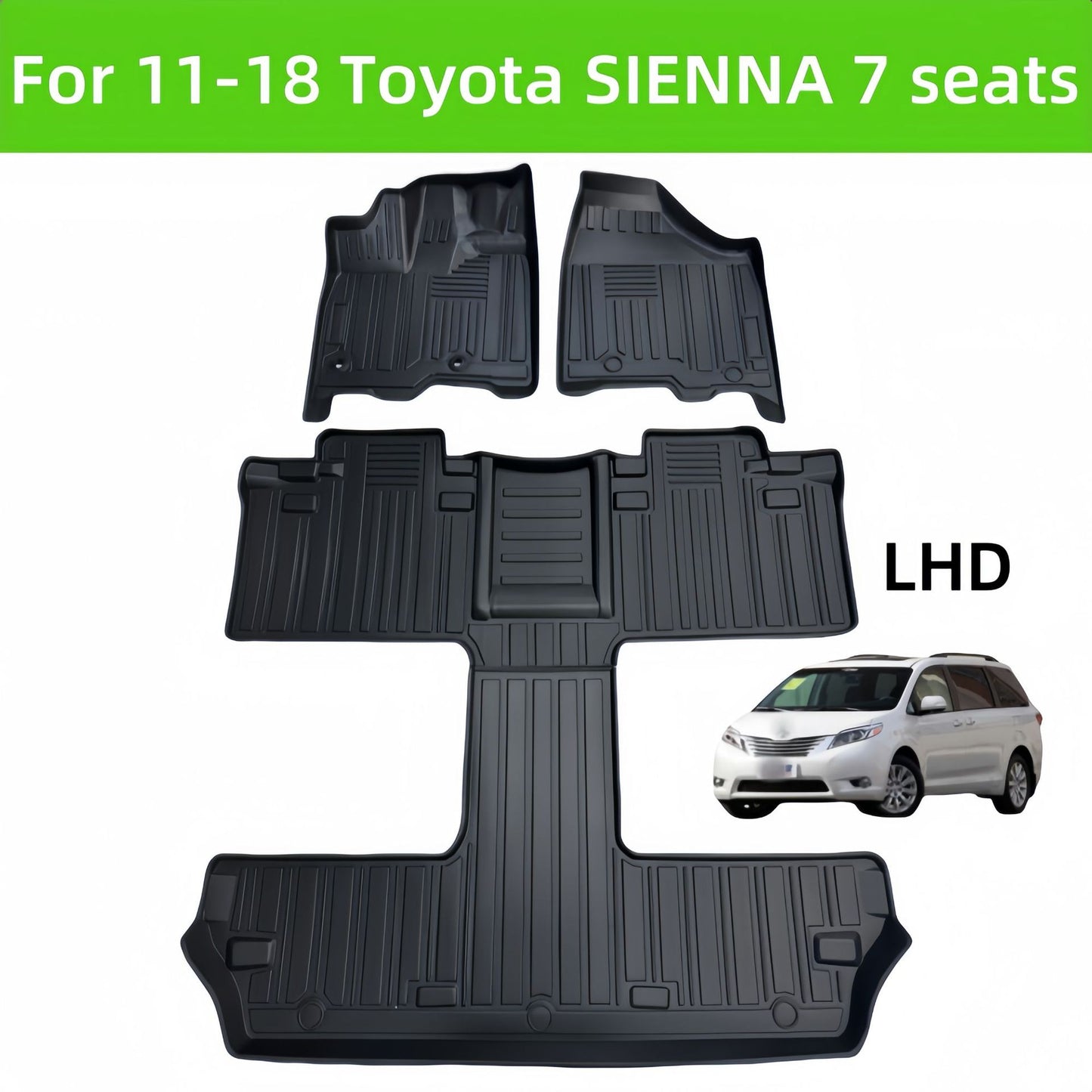 For 2011-2018 Toyota SIENNA LHD Waterproof 3D Carpet TPE Car Floor Mat
