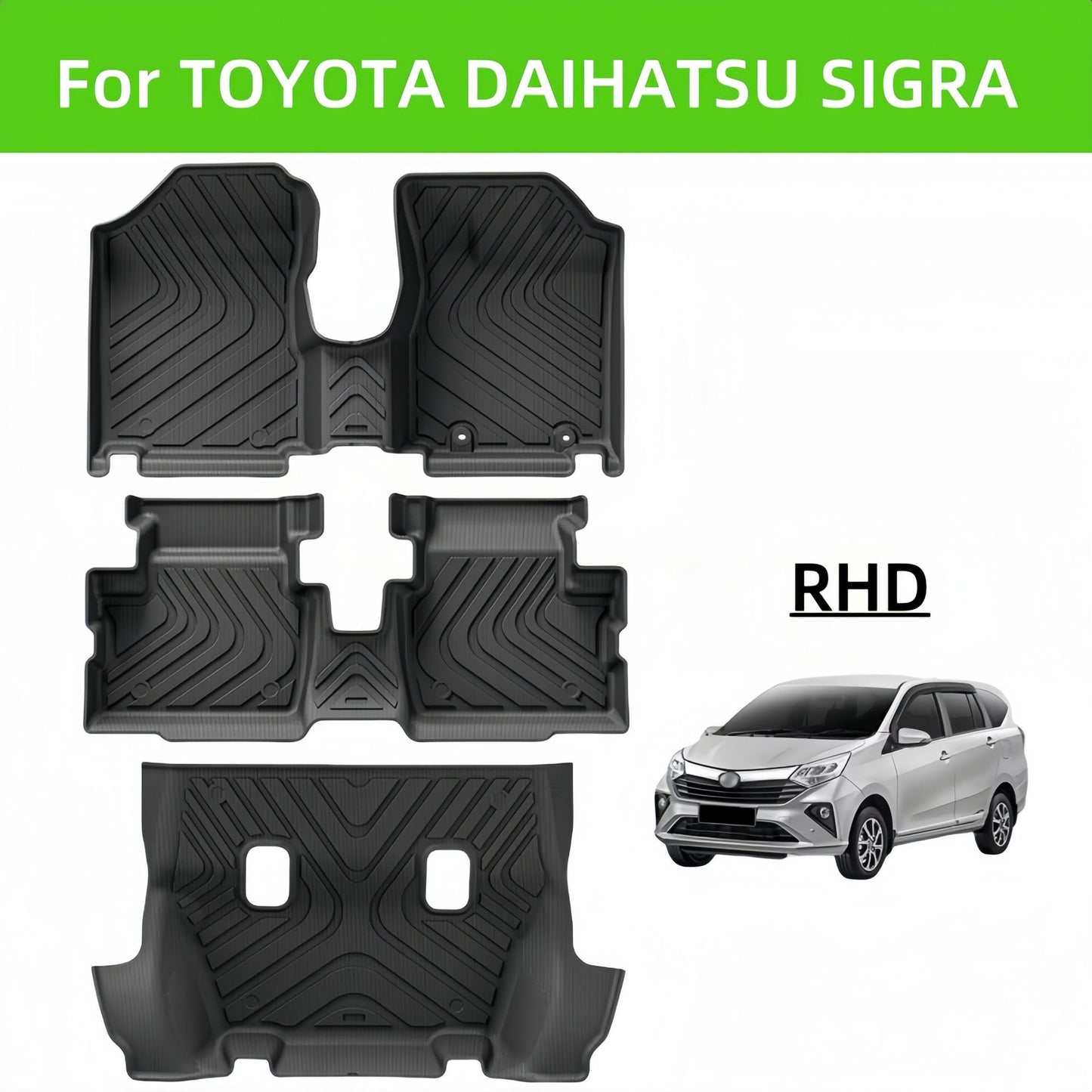 For Toyota DAIHATSU SIGRA RHD 3D TPE Car Floor Mat/Rear Trunk Mat
