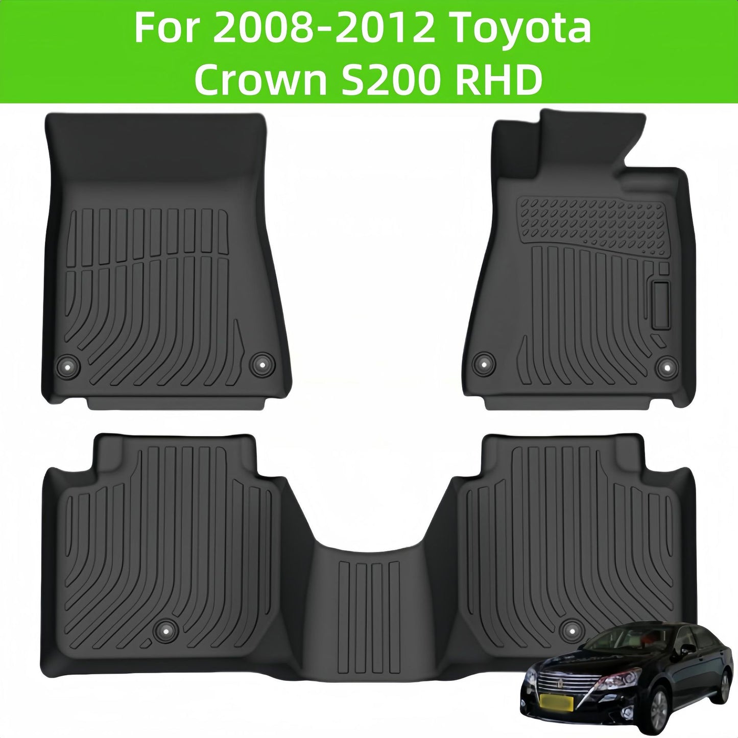 For 2008-2012 Toyota Crown S200 RHD TPE 3D Car Floor Mat/Rear Trunk Mat Minimum order of 30 sets