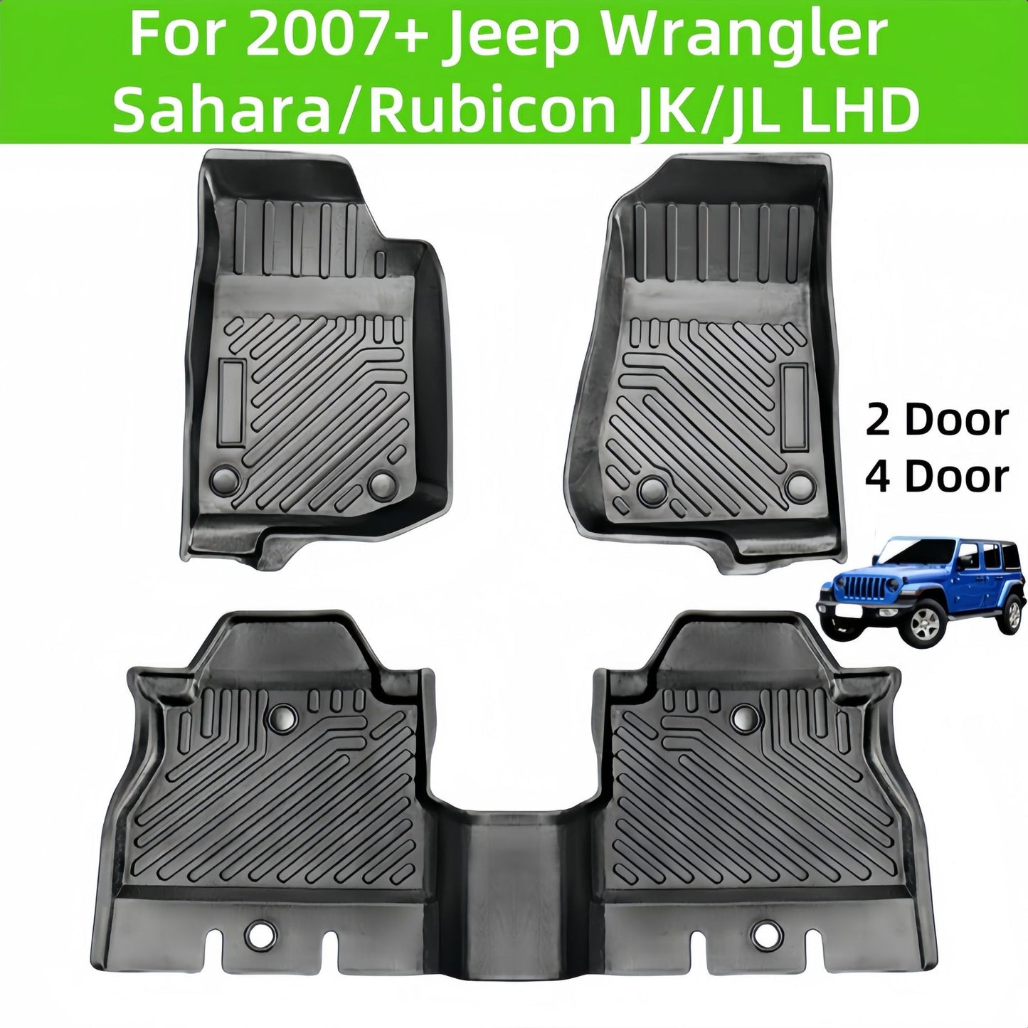 For 2007 Jeep Wrangler Sahara/Rubicon/Gladiator JK/JL TPE Car Floor Mat