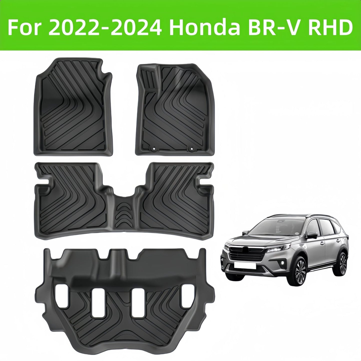 For 2022-2024 Honda BR-V RHD Fuel TPE Car Floor Mat/BRV Rear Trunk Mat