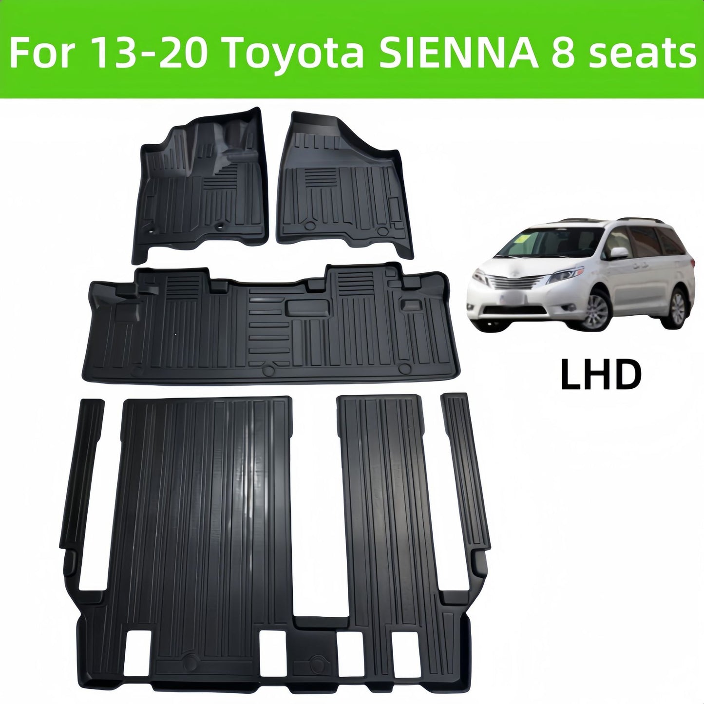 For 2013- 2020 Toyota SIENNA LHD Waterproof 3D Carpet TPE Car Floor Mat