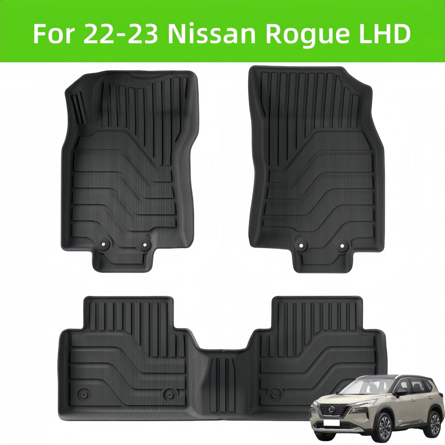 For 2022-2023 Nissan Rogue LHD 3DCarpetTPE Car Floor Mat/Rear Trunk Mat