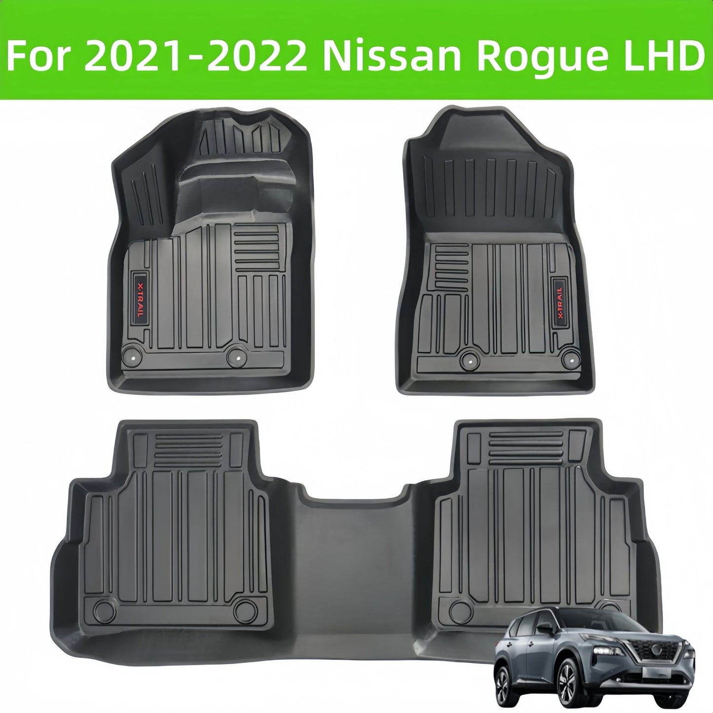 For 2021-2022 Nissan Rogue LHD 3DCarpet TPE Car Floor Mat/Rear Trunk Mat