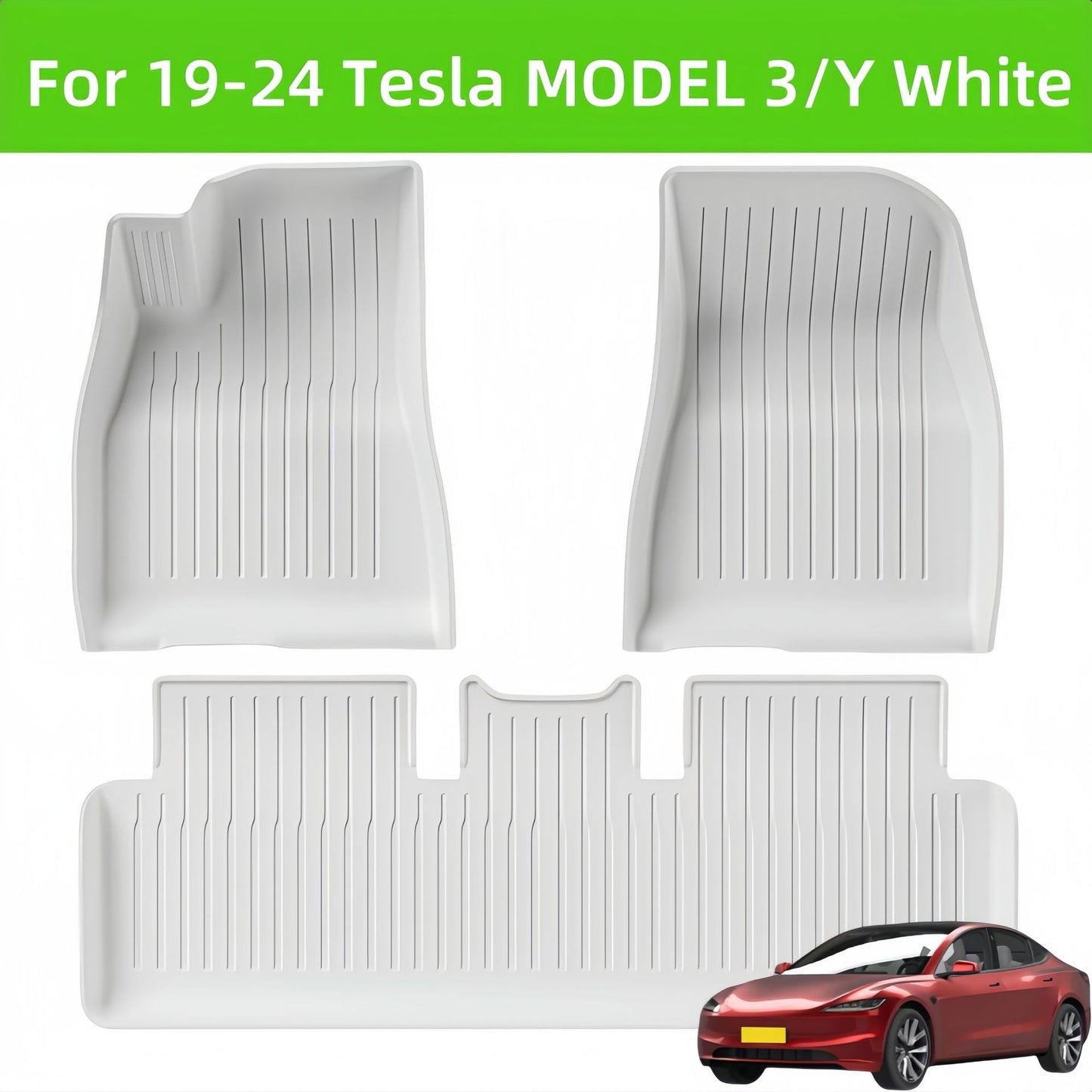 For 2019-2024 Tesla MODEL 3/MODEL Y White 3D Carpet TPE Car Floor Mat