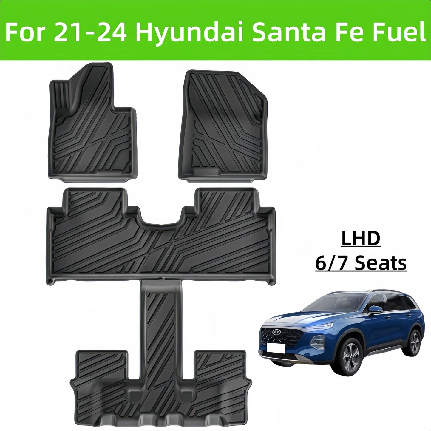 For 2021- 2024 Hyundai Santa Fe Fuel 3DCarpets TPE Car Floor Mat/Trunk Mat