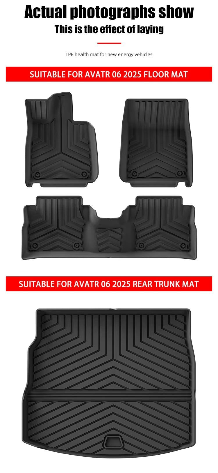 For 2025 AVATR 06 3DCarpet TPE Car Floor Mat/Rear Trunk Mat
