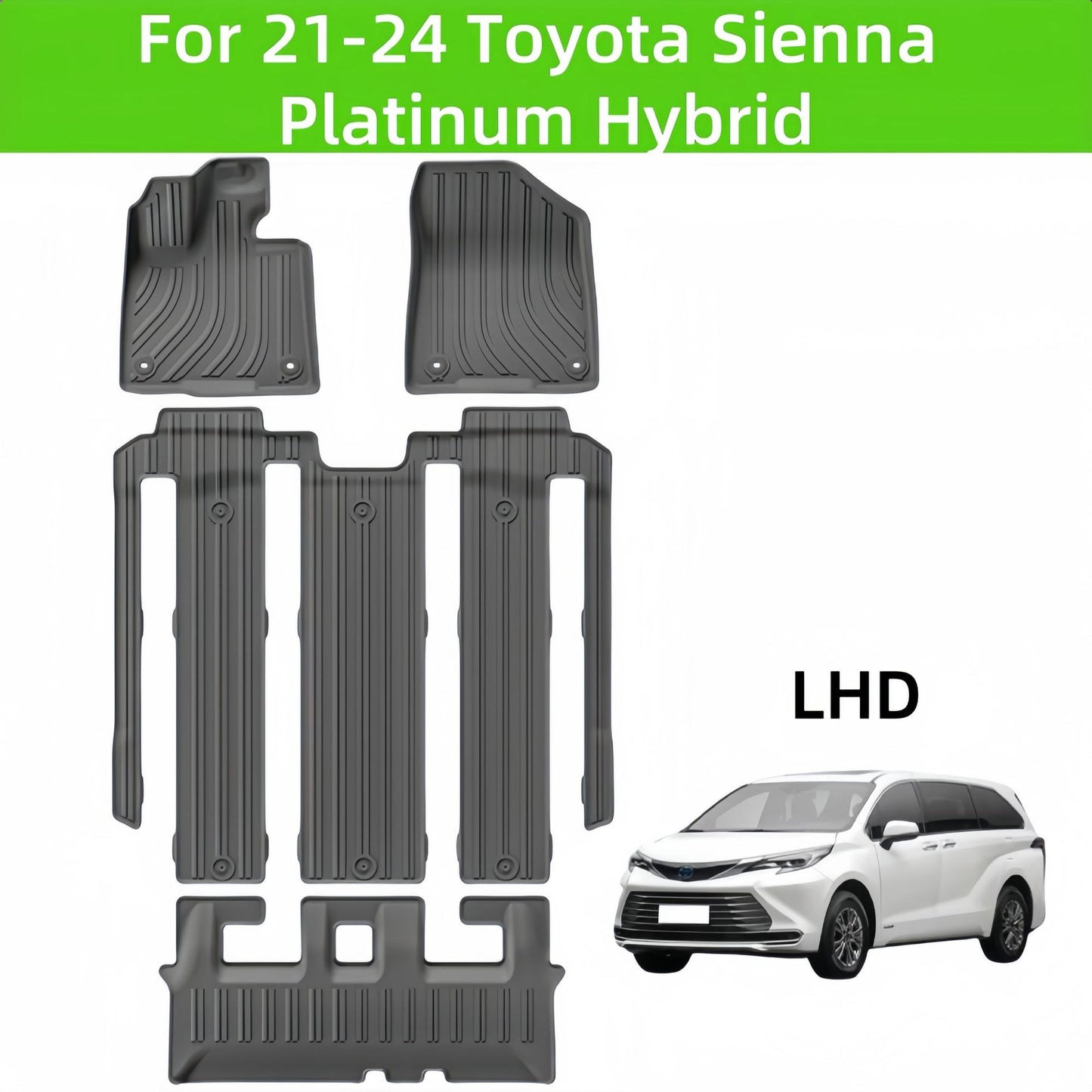 For 2021-2024 Toyota Sienna Platinum Hybrid TPE Car Floor Mat/Trunk Mat